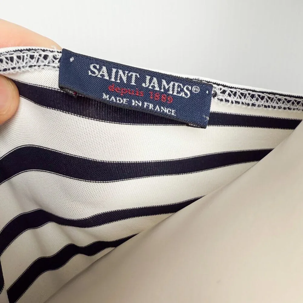 SAINT JAMES Propriano Stretch Striped White & Blue Midi Sheat Nautical Dress XS* - Picture 12 of 12